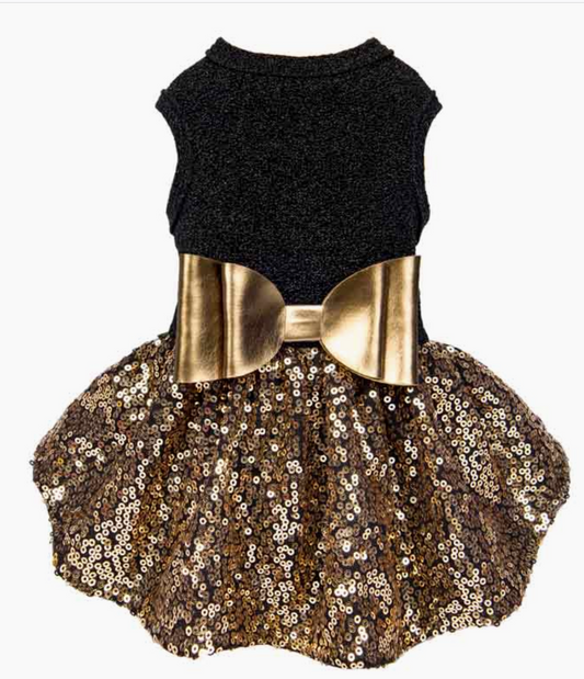 Black and Gold Sequin Dress