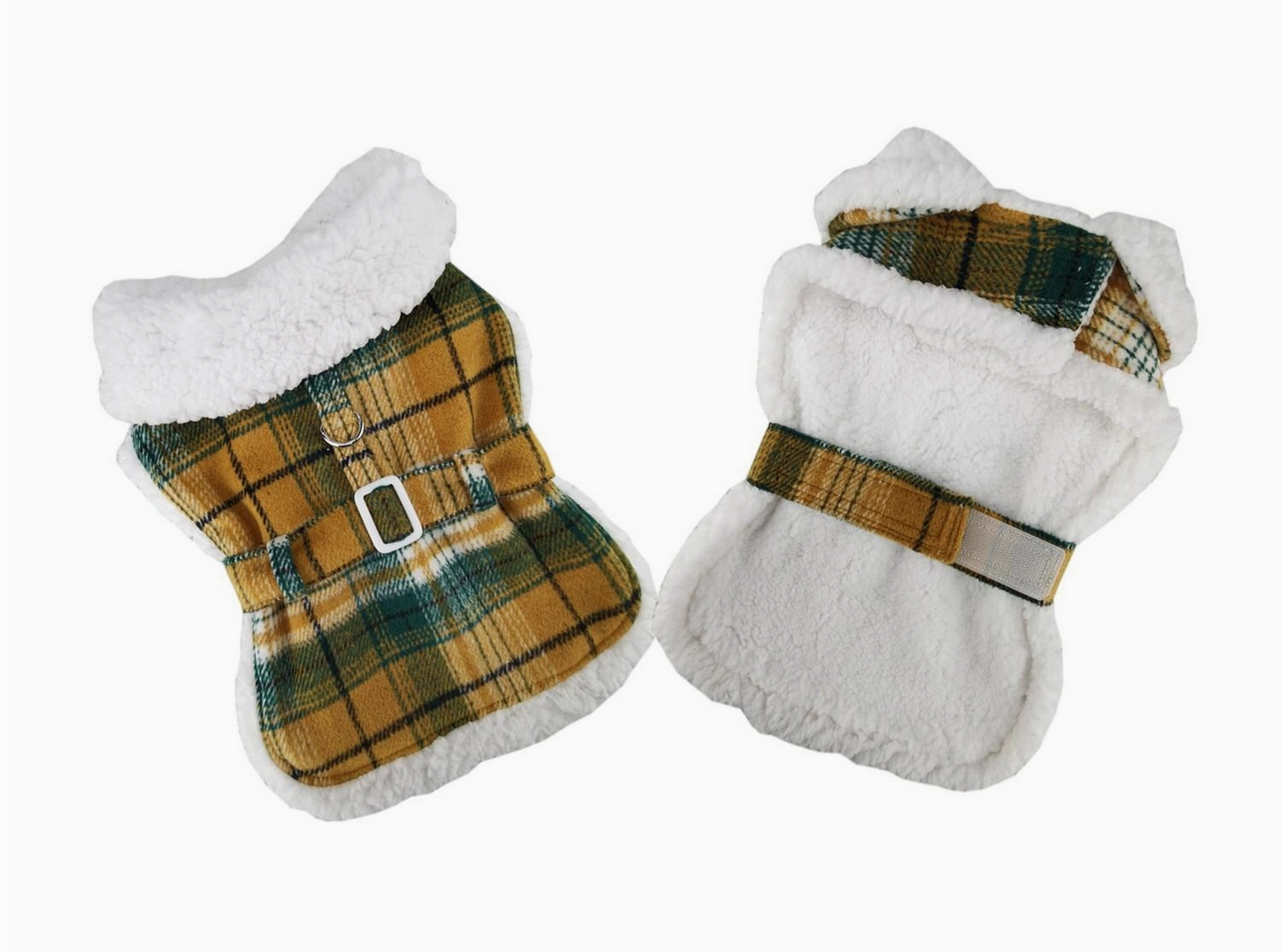 Green and Gold Sherpa-Lined Dog Harness Coat
