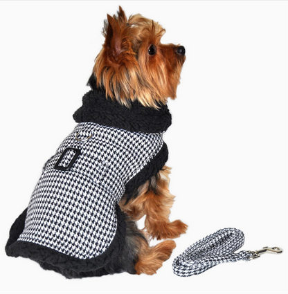 Black & White Classic Houndstooth Dog Harness Coat