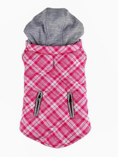 Weekender Dog Sweatshirt Hoodie - Pink & White Plaid