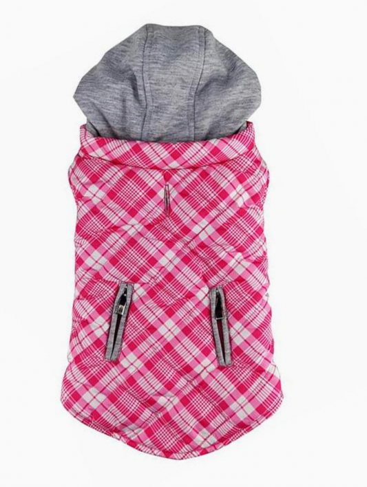 Weekender Dog Sweatshirt Hoodie - Pink & White Plaid