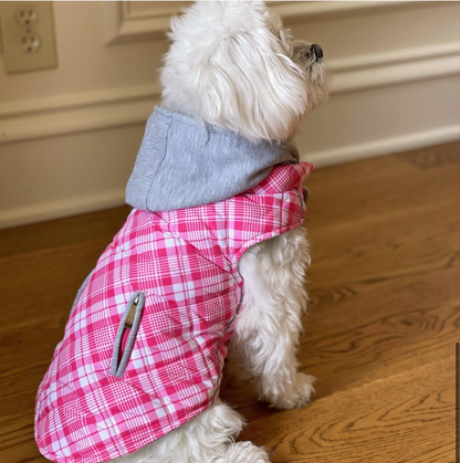 Weekender Dog Sweatshirt Hoodie - Pink & White Plaid